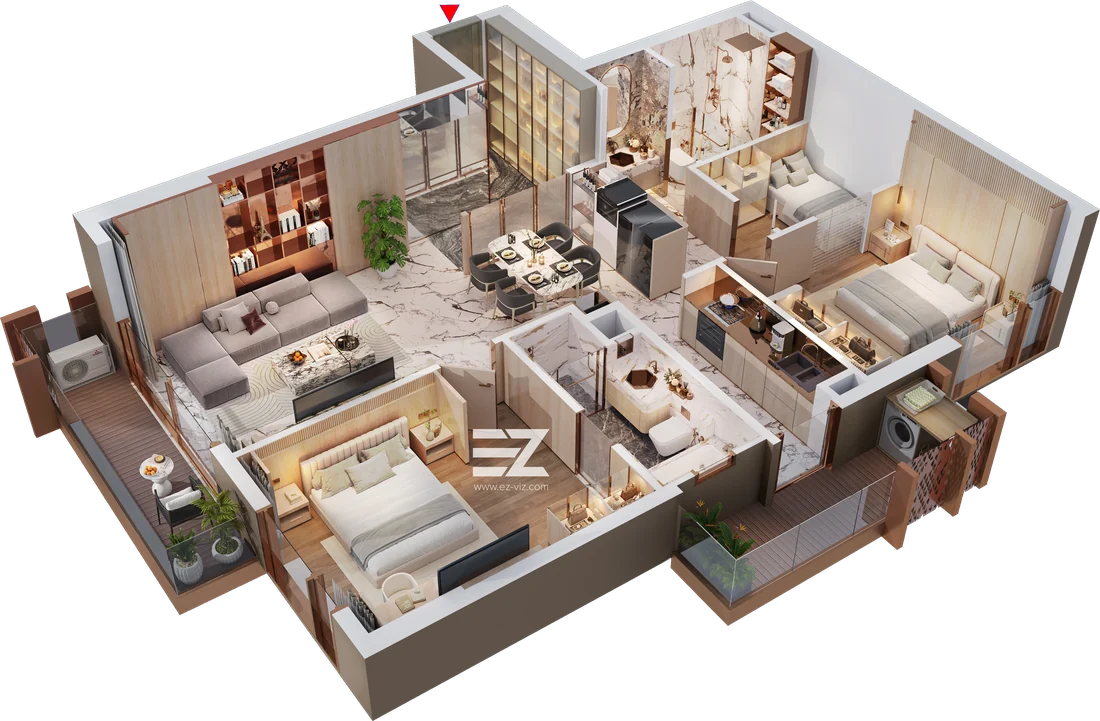 Mô hình 3D bóc mái căn hộ CH01